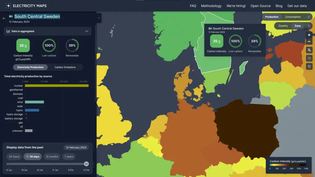 Sweden: 25g CO₂eq/kWh - Screenshot 2024