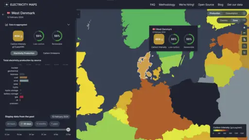 Denmark: 404 g CO₂eq/kWh - Screenshot 2024